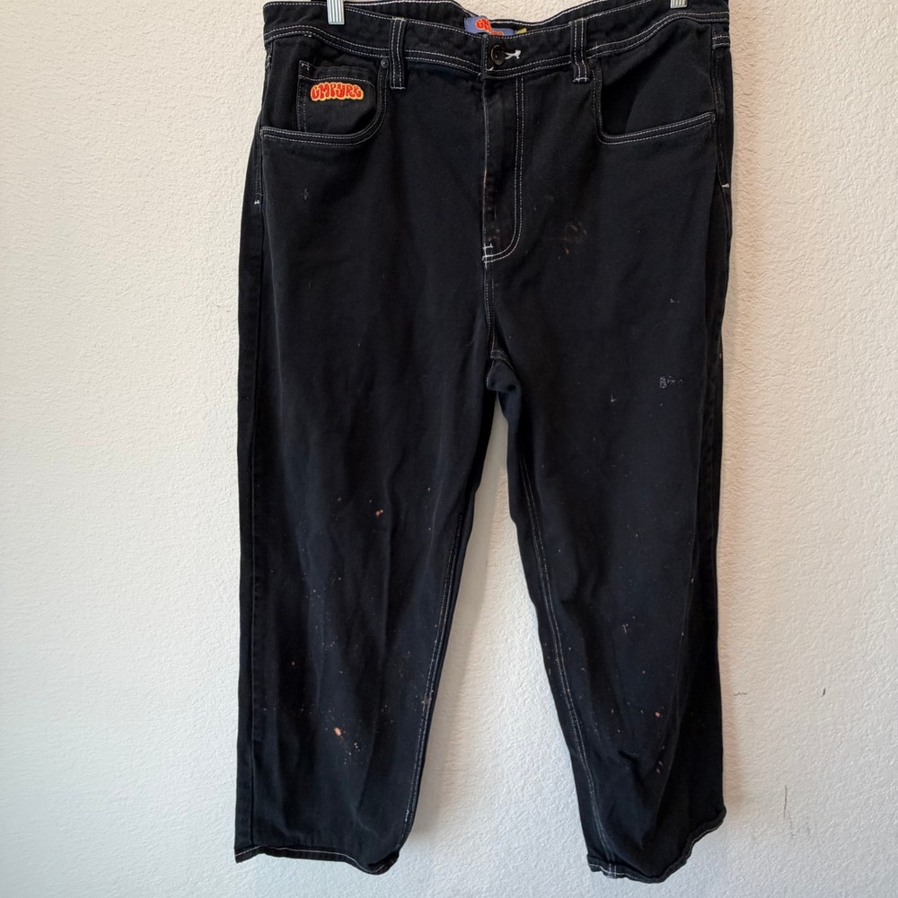 Empyre Mens 38 Black Loose Fit Skate Jeans Contrast Stitch Baggy Streetwear